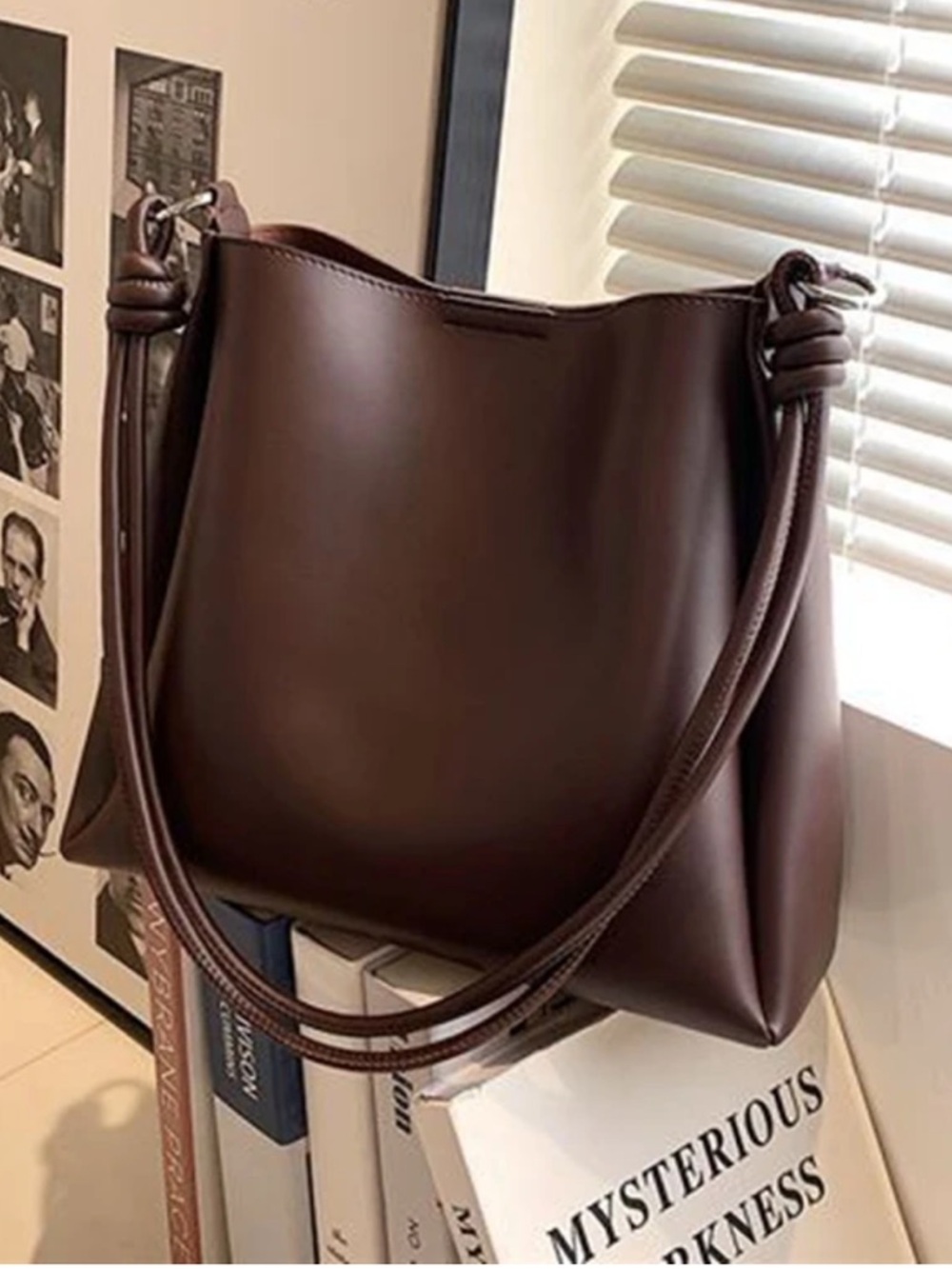 Classic Brown Leather -Faux Shoulder Bag